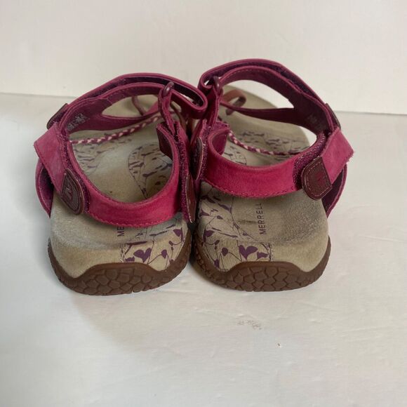 Merrell Siena Raspberry Toe Loop Sandals Women’s Size 9 Pink Suede Hook & Loop - Picture 6 of 9
